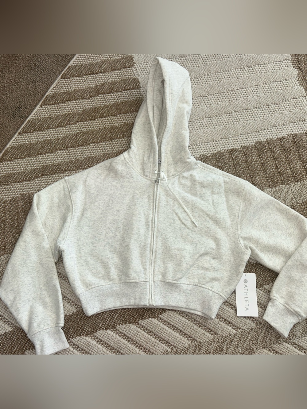 Athleta Heather Gray Forever Fleece CroppedFull-Zip Hooded Sweater